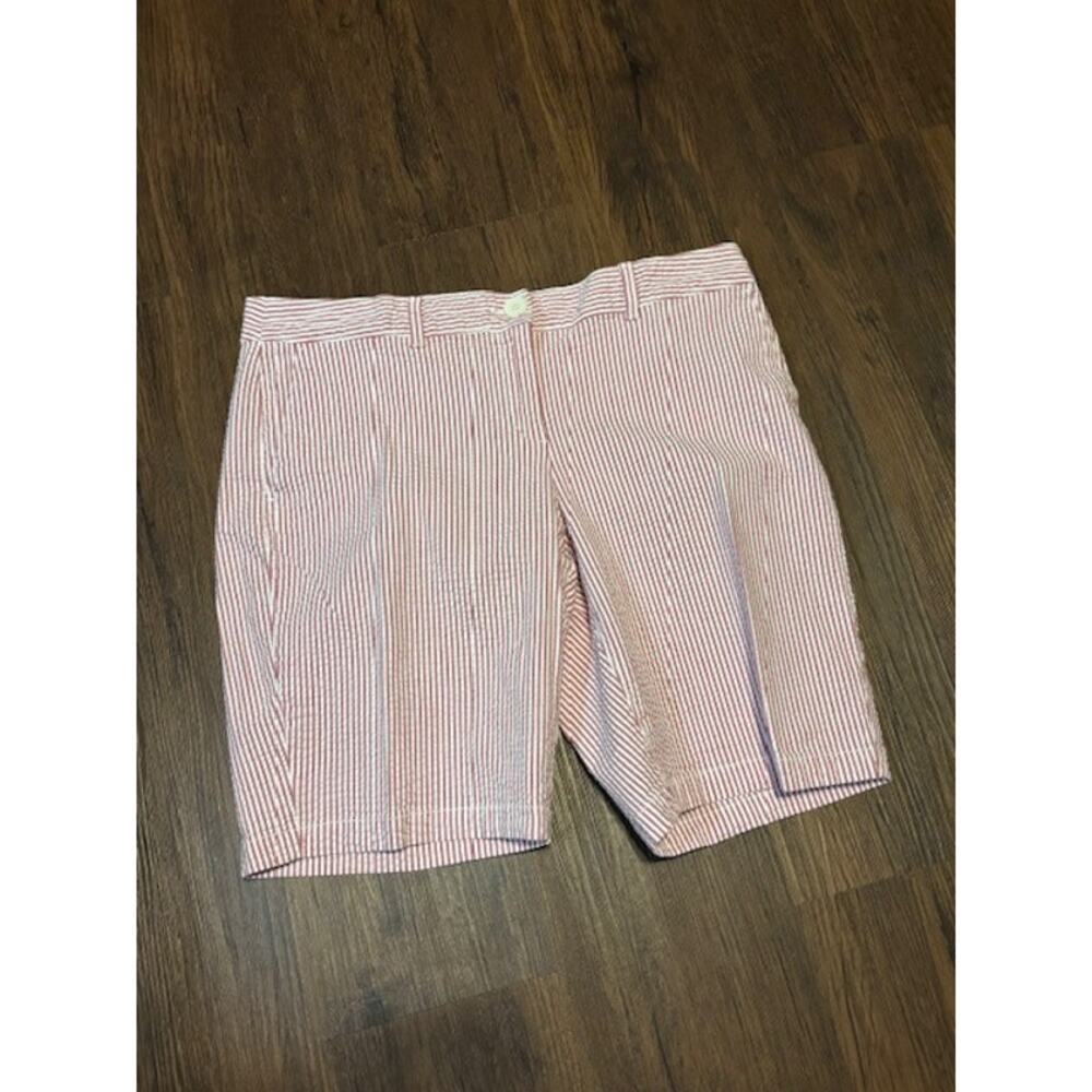 Loft‎ Size 10 Red/White Seersucker Bermuda Shorts Cotton